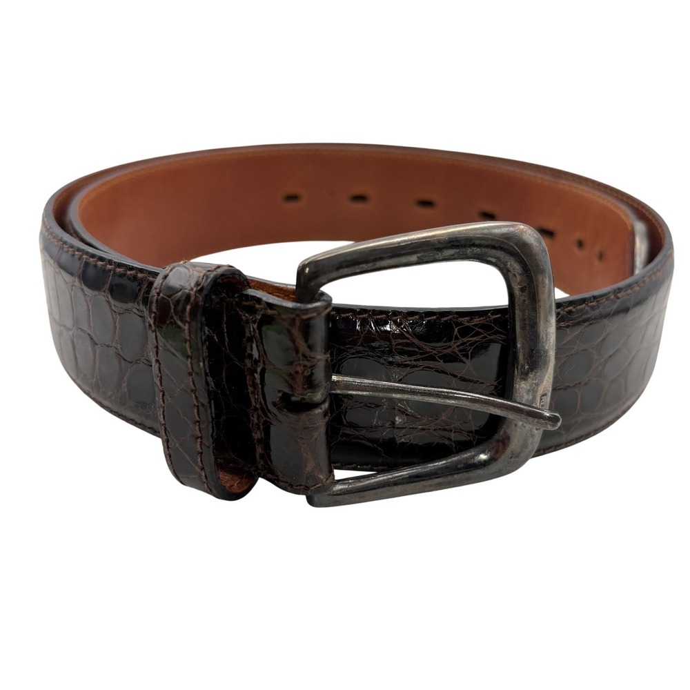 Ralph Lauren 85 VTG Genuine American Alligator Belt Italy Silver Buckle Sz 32